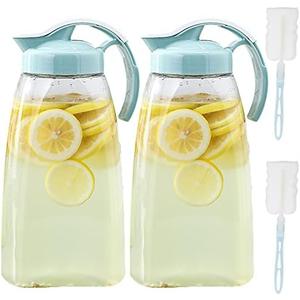 Frcctre 2 Pack Plastic Water Pitcher with Lid, 74 Oz Clear Airtight Beverage Pitcher Juice Container Water Carafe Fridge Jug for Juice, Coffee, Iced Tea, Lemonade, Heat Resistant & Shatter-proof