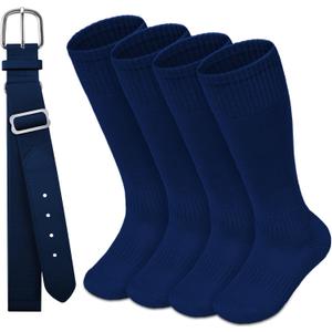 HONGTEYA Youth Baseball Socks and Belt Combo Set,Youth Softball Socks and Adjustable Baseball Belt for Boys Girls (8-12 Years, Navy)