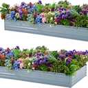 2 Pack 8x4x1FT Galvanized Raised Garden Beds Kit Outdoor Metal Gardening Planter Box for Vegetable Elevated Flower Herbs,Gray (Gray(2 Pack))