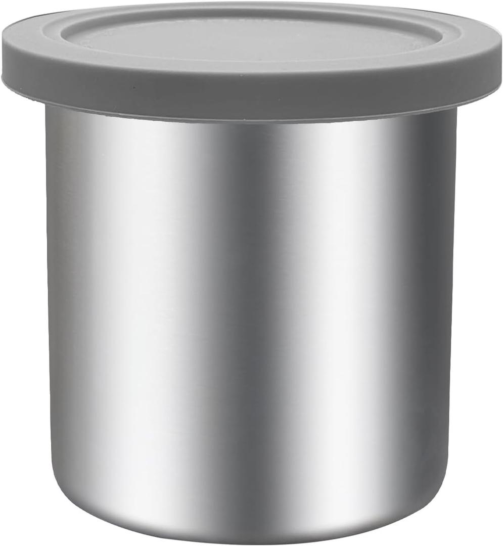 Stainless Steels Fit for Ninja Creami Containers- 1 Pack, 16oz Cups, Compatible with Ninja NC301, NC300, NC299AMZ, Fit for Ninja Creami Stainless Steel Pint, Silicone Lids, NC301 Creami Containers