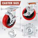 Caster Wheels,Industrial Heavy Duty Caster Set of 4,Polyurethane Surface TPE Casters,Load 5000Lbs Swivel Brake Plate Casters,for Industrial Equipment (2Side Brake & 2 Rigid, 6 inch)