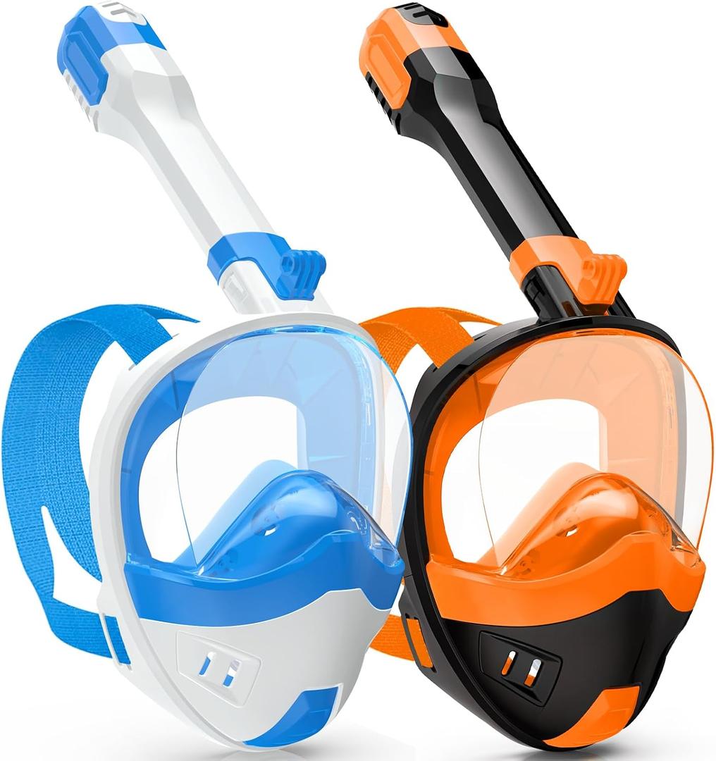 Full Face Snorkel Mask, Snorkeling Gear for Adults Kids with Latest Dry Top Breathing System and Detachable Camera Mount, with 180 Degree Panoramic View