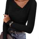 ZESICA Women's Long Sleeve Asymmetrical Neck Ruched Slim Fit Shirts 2026 Spring Fashion Outfits Going Out Tops (Medium, Black)