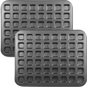 2 Pcs 48-cavity Mini Brownie Bites Baking Pan Mini Square Cake Pans Square Small Muffin Tin Nonstick with Dividers Heavy Duty Carbon Steel Cupcake Tool for Cheesecake Cake Party Supplies