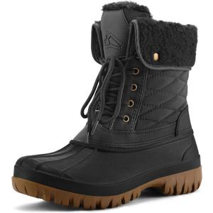 mysoft Women's Waterproof Snow Boots Insulated Warm, Lace-Up Winter Mid Calf Duck Boots for Outdoor (9, Black)