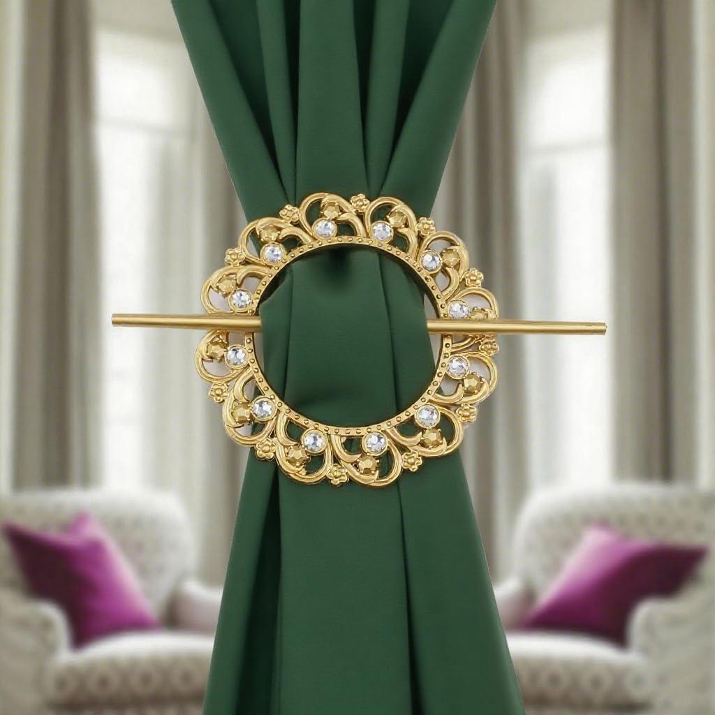 HEVSTIL Classical Style Quality Curtain Tieback Gold Curtain Tie with Rod Plastic Curtain Buckle Drapery Holdbacks Curtain Panel Holdbacks for Window Decoration,Set of 2