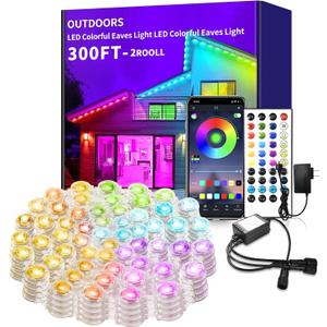 300FT Permanent Outdoor Lights for House,Waterproof Smart RGB LED Eaves Lightspermanent outdoor lights with App/Remote Control,Music synchronisationfor House,Halloween,Roof,Christmas Decorations