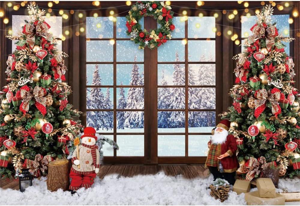 DASHAN Christmas Backdrop Xmas Tree Santa Claus Window View Photo Background for Christmas and Happy New Year Eve Celebration Party Banner Photography Studio Props (10x6.5ft, Polyester)