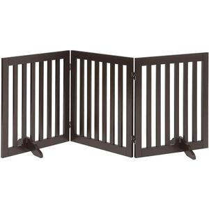 Unipaws 24" H Free Standing Pet Gate for Cat, Wooden Gates for Doorway, Stairs, Foldable Pet Fence for House, Expandable Barrier, Indoor Use, Espresso