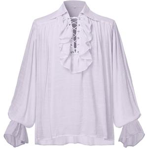 GRACEART Men Pirate Shirt Women Vampire Renaissance Shirts Victorian Ruffled Medieval Costume Cotton Linen Shirt (S)
