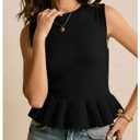 SOLY HUX Women's Sleeveless Sweater Vest Crew Neck Ruffle Knit Casual Going Out Tank Tops Solid, Black, Size: X-Small