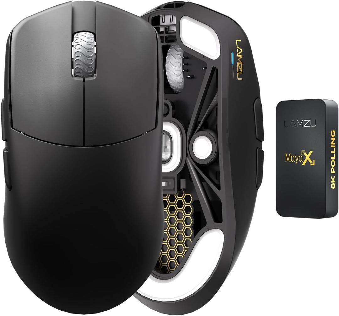 Lamzu Maya X Wireless Gaming Mouse, Ultra Lightweight 47g, Optical Switch, Maximum 30000 DPI, Symmetrical, MCU Nordic 52840, Dust-Proof Encoder, PAW3950 Sensor(Larger Maya) (Black)