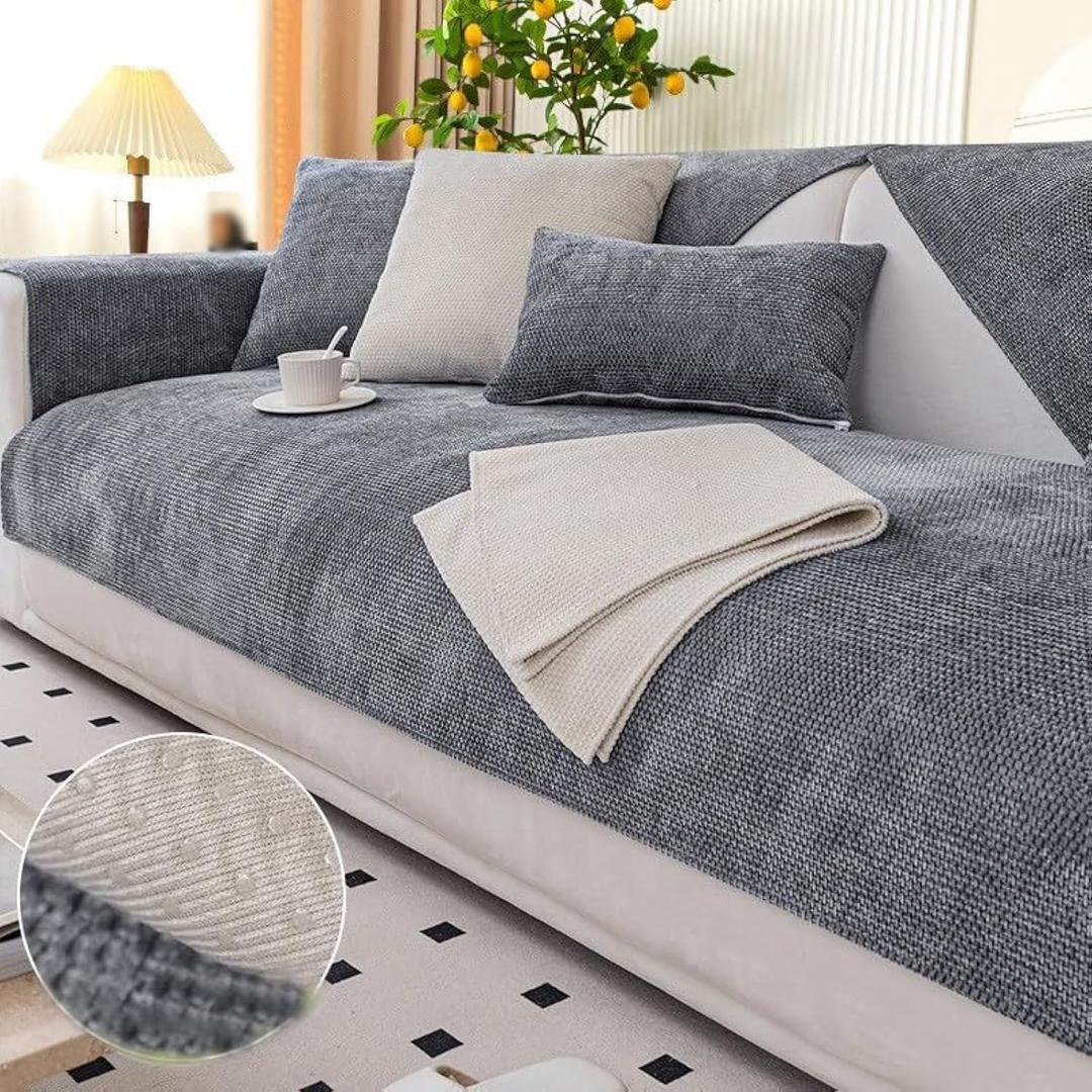 Fuzzy Pet Cover for Couch,Chenille Pet Couch Furniture Protector,Non Slip Sofa Covers Furniture Protector,Funny Plush Couch Cover,All Seasons Generic Cover for Sofa,43.3x63in,Su-Gray