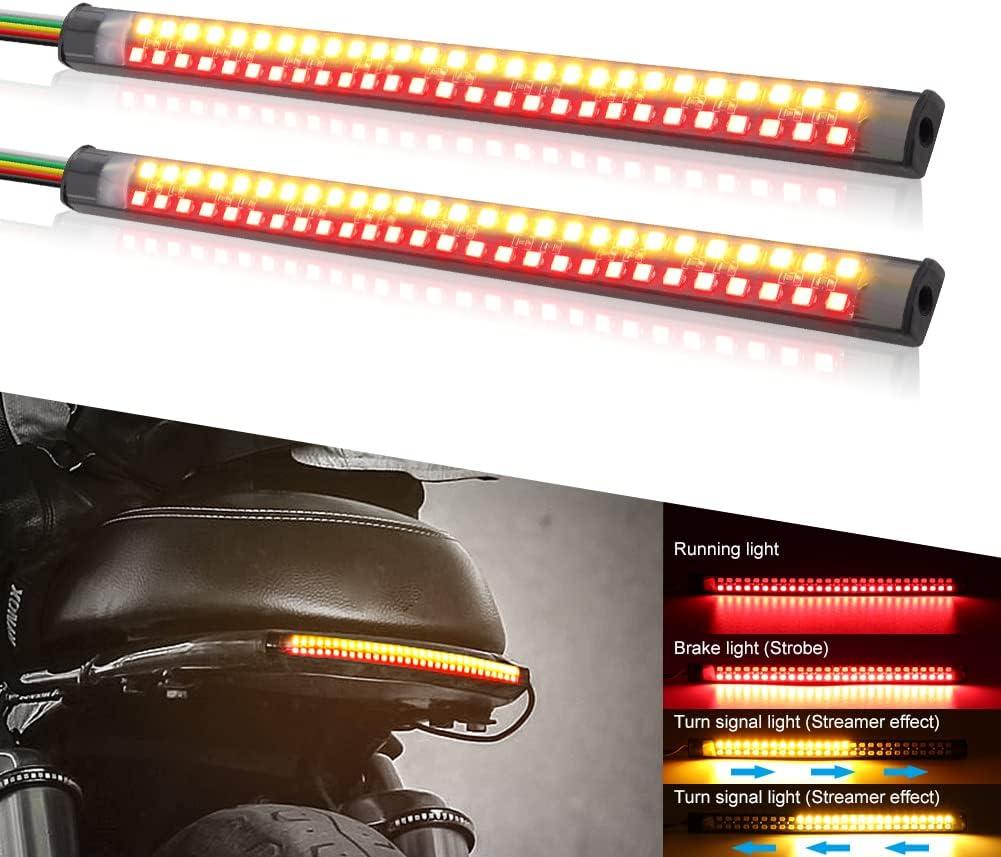 Motorcycle LED Tail Light Strips,7.5" Double color LEDs Brake Stop Tail Lihgt Turn signal Light Multifunction Waterproof Flextible LED Strips for Motorcycle ATV ect.2-Pack. (20cm-54SMD)