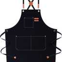 AFUN Chef Aprons for Women Men with Oversized Pockets, 12-Ounce Cotton Canvas Cross Back Water Repellent Apron (Black)