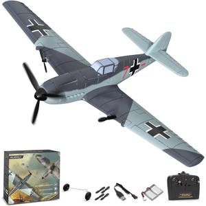 VOLANTEXRC RC Plane 3 Channel Remote Control Airplane Fighter Toys, 2.4GHz 6-axis Gyro Stabilizer RTF Glider Aircraft Plane, Easy to Fly for Adults Beginners (BF109) (White Gray)