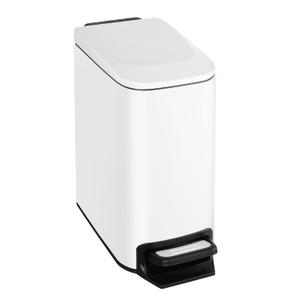 Small Bathroom Trash Can with Lid Soft Close, 6 Liter / 1.6 Gallon Stainless Steel Garbage Can Narrow with Removable Inner Bucket, Step Pedal (White)