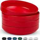 KooK Ceramic Large Pasta Bowls, Microwave and Dishwasher Safe, Great for Soups and Salads, Shallow Serving Bowls, Glossy Porcelain, 47 oz, Set of 4, Cherry Red