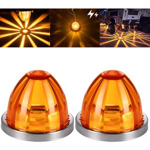 2PCS Watermelon LED Marker Lights, Amber LED Side Marker Lights with Strobe & Constant Dual-Function, Watermelon-Shaped Stop Turn Signal Clearance Light Set for Kenworth Peterbilt Semi Truck Trailer