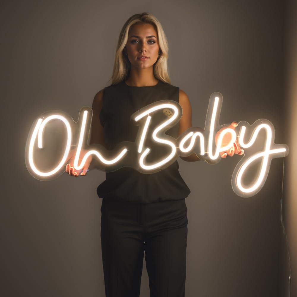 DIVATLA 38"x15" Large Oh Baby Sign for Backdrop - Oh Baby Neon Sign Dimmable Light Up Sign for Gender Reveal, Wedding, Birthday Party Bedroom Wall Decor