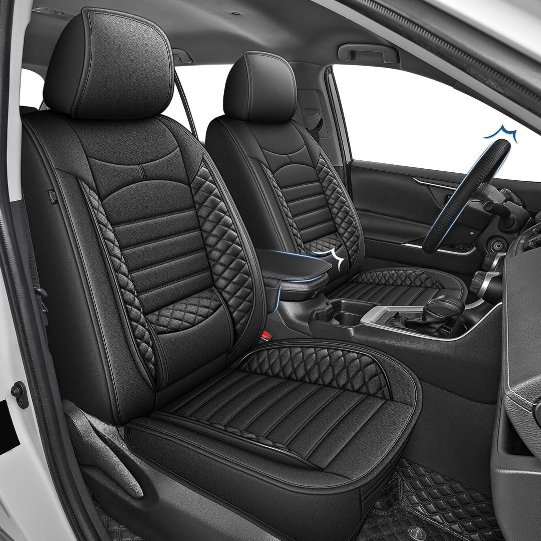 Custom Seat Covers for Toyota RAV4 2019 2020 2021 2022 2023 2024 2025 Hybrid,LE,XLE,XLE Premium,Limited,Base,SE,RAV4 Seat Covers Front Set Faux Leather (Black, 2 Seats)