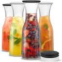 JoyJolt Glass Carafe with Lid, Set of 4 1 Liter Glass Pitcher for Mimosa Bar, Water, Iced Tea, Juice, Wine, Lemonade, Milk Dishwasher Safe Beverage Drink Dispensers for Brunch, Parties