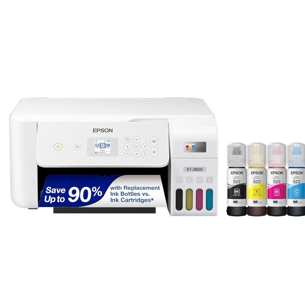 Epson EcoTank ET-2800 Wireless Color All-in-One Cartridge-Free Supertank with Scan and Copy, The Ideal Basic Home Printer - White