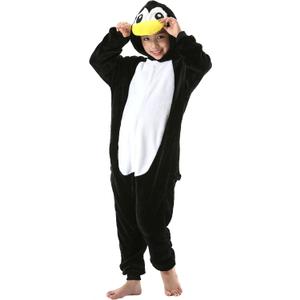 ATOZ Onesie for Kids, Animal Pajamas Halloween Cosplay Costume for Girls Boys (10-11 Years, Black Penguin)