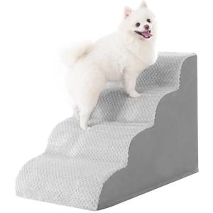 MIHIKK Dog Stairs Ramp, Curved 4-Step Dog Steps for Small Dogs and Cats, Pet Stairs for High Beds and Couch with Anti-Slip Washable Cover and Durable High Density Foam, Grey