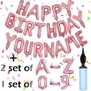 76pcs Happy Birthday Balloon Banner, Rose Gold Balloons Letters, Personalized 16" Mylar Foil Birthday Decorations include 2 Sets A- Z, 1 set Number 0-9 and "HAPPY BIRTHDAY" letters (with Balloon Pump)