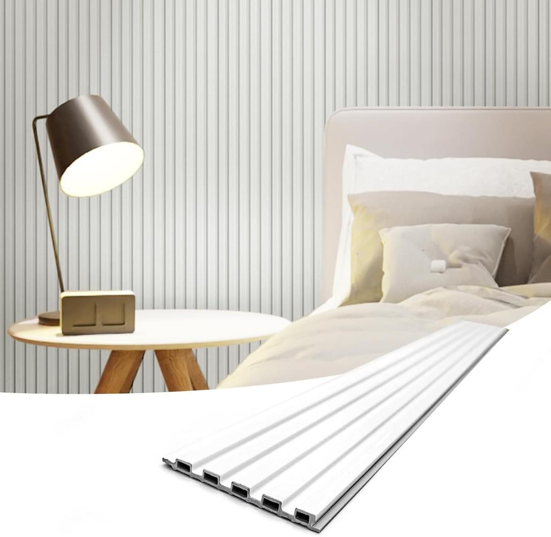 Art3d Slat Wall Panels, WPC Soundproof 3D Wall Paneling for Interior Wall Decor, TV Background, 8-Pack 96 x 6 in. Off-White