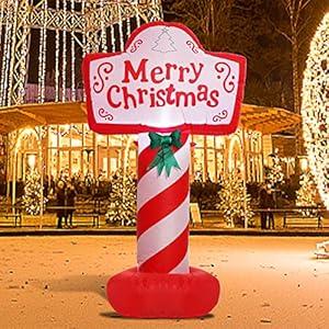 4 FT Tall Christmas Inflatable - Blow Up Yard Decoration With LED Lights, Merry Christmas Sign, Outdoor Holiday Lawn Party Decor