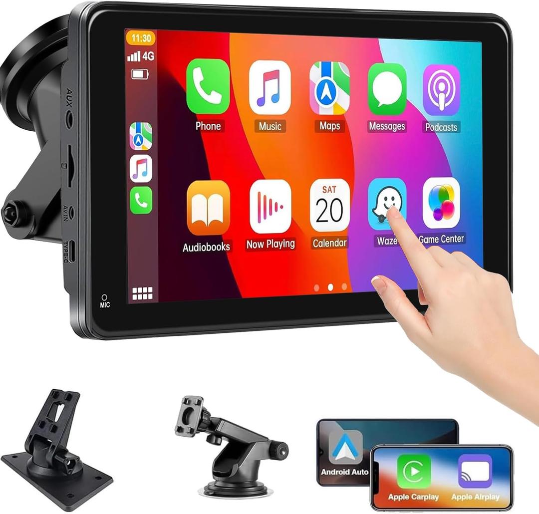 7 Inch Portable Touch Screen Car Stereo with Wireless Carplay & Android Auto,Mirror Link,Bluetooth,AUX,FM,Siri,Voice Control for All Vehicles Q7