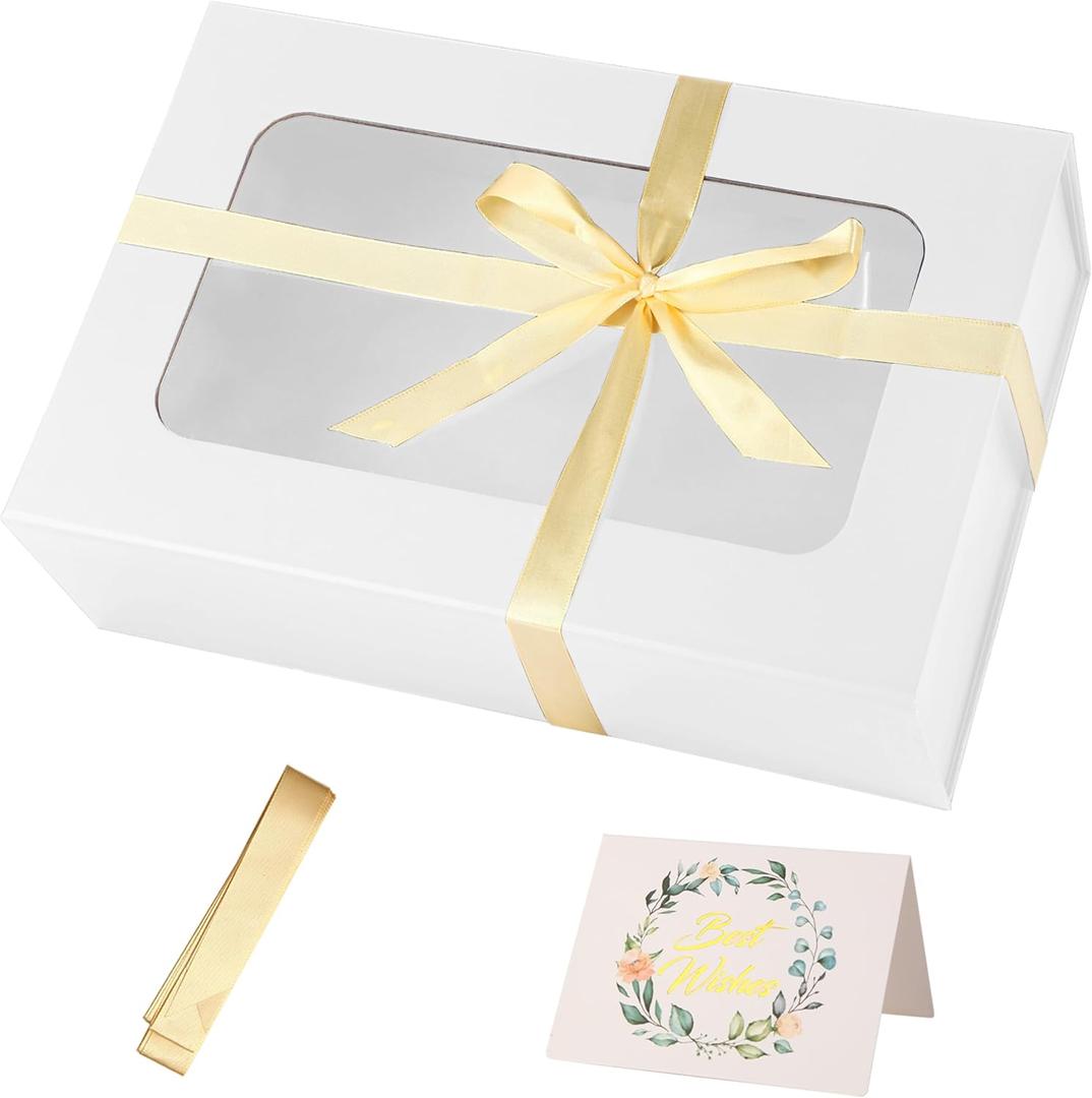 TIACABO White Large Gift Box with Window, 13.5"x9"x4.3" Bridesmaid Boxe for Gifts Giving,Birthday Gift Boxes with Magnetic,Closure Lid Gifts Box for Presents,Cute Boxe,Luxury for Gift Packaging