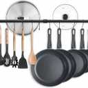 Boshangjia 38.5 inch Pot Rack Wall Mounted Detachable Pan Rack Organizer Industrial Pipe Hanging Rail Lids Utensils Hanger Holder for Kitchen with 10 S Hooks, Black