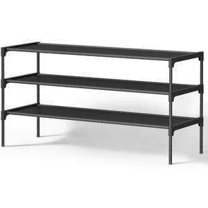 SONGMICS Shoe Rack, 3-Tier Shoe Storage Organizer, Space-Saving, 11.7 x 36.1 x 21 Inches, Entryway, Metal Frame, Non-Woven Fabric Shelves, Ink Black ULSH033BH01