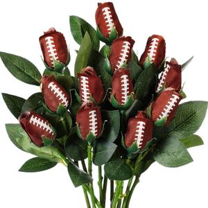 Suhine 12 Pcs Artificial Football Rose Flowers Sports Party Favors Bulk for Birthday Graduation Wedding Party Decorations Table Centerpieces Game Day Tailgate Senior Night Gift(Football Color, Normal)