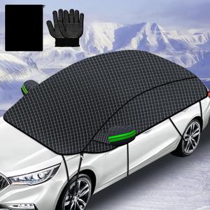 Windshield Snow Cover 142in Half Car Protector, Waterproof Sun Shade for Winter Ice UV, Fits Camry Rav4 SUV Sedan, Quick Install for Outdoor Parking Tree Shade Garage Driveway Frost Rain Use (Oxford Fabric-XL-(3.6))