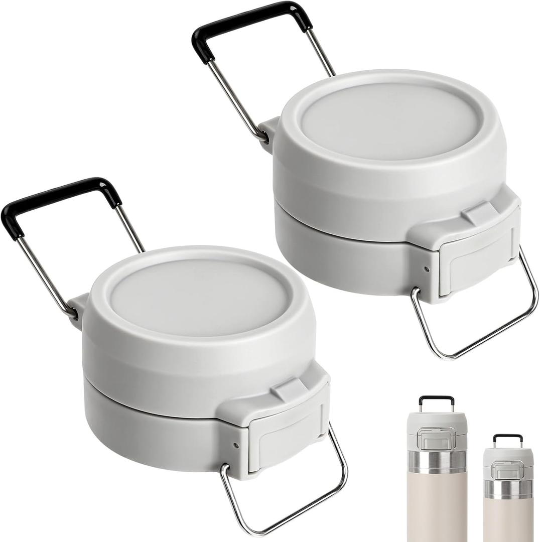2Pcs Lid Replacement for Stanley Quick Flip GO, Cover Cap for Stanley Quick 24oz/36oz, BPA-Free Push Button, Leakproof Flip GO Lid with Carry Loop for Travel/Sports, No Spill Reuse Top, Gray 2 pc