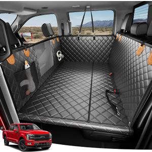 Zanch Heavy-Duty Dog Truck Seat Cover, Flat Solid Back Seat Extender for Multi Large Dogs, Hard Bottom Supports 450 lb, Waterproof Hammock Protector, XL for Full-Size Crew Cab Trucks & SUVs, Orange