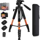 75inch Camera Tripod for ipad iPhone, Heavy Duty Aluminum Tripod with 360 Panoramic Ball Head,Compatible with Canon/Nikon/Sony DSLRs (Load 15 lbs for Travel/Live Streaming/Macro Shooting)
