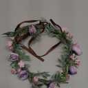 Girl Purple Flower Crown - Traditional Round Rose Headband Elegant Headpiece Purple Flowers And Green Leaves Accessories Renaissance Festival Birthday Party Headband Wedding Shoot