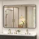 48x32 Bronze Framed Bathroom Mirror, Brushed Bronze Metal Vanity Mirror, Bronze Rectangle Mirror for Wall, Rounded Corner, Tempered Glass, Anti-Rust, Shatterproof (Horizontal/Vertical)