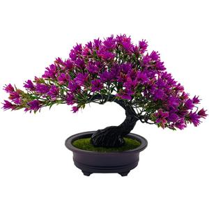 Artificial Plants Greenery Bonsai, Room Decor Fake Bonsai Tree Faux Plants for Home Decor Indoor Bookshelf Office Desk Bathroom Farmhouse Decor, Tall 9.5" (Purple)