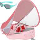 Mambobaby Float with Canopy and Tail New Upgraded Non-Inflatable Baby Pool Float Mambo Float Swim Trainer Solid Infant Swim Float Adjustable Pearl Foam Baby Swim Ring (Apple Tree)
