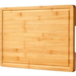 Bamboo Cutting Board For Kitchen, 18" Large Wood Charcuterie Cheese Board, Wooden Chopping Block with Side Handles and Juice Grooves