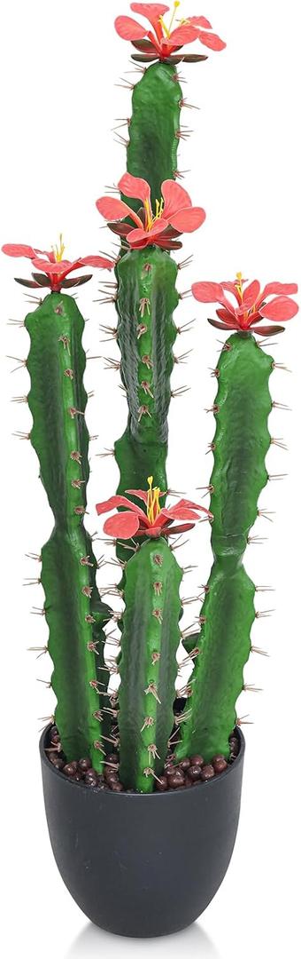 30inch Fake Cactus with Red Flowers, Faux Desert Cacti Fake Cactus Plant, Lagre Artificial Succulents Plants for Indoor and Outdoor Home Office Decor