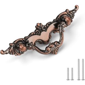 30 PackVintage Copper Floral Cabinet Pulls - Zinc Alloy Handles with 64mm (2.5") Hole Center, 112mm (4.4") Total Length - Antique Drawer Pulls for Kitchen Cabinets & Wardrobes