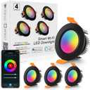 LightingWill 2 Inch Recessed Lighting, Smart WiFi LED Downlight, 5W LED Ceiling Light Compatible with Alexa/Google Assistant, Dimmable RGB & 2700K-6500K, 120V with Driver, Black Trim (4 Pack)