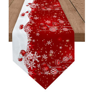 Christmas Table Runners Red Xmas Balls Ornaments Table Runner Washable Dresser Scarf Sparkle Snowflake Dining Runners for Christmas Winter Holiday Party 13" x 70" inch